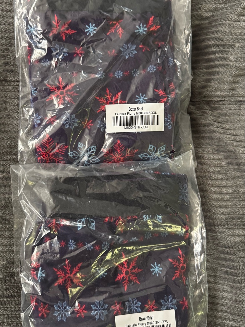 MeUndies Men’s Navy Boxer Briefs with Red & Light Blue Snowflakes
